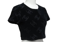 Load image into Gallery viewer, CHANEL シャネル 半袖Ｔシャツ ココマーク ベロア チビT ブラック ショート丈 サイズ40 96P 美品 中古 56763