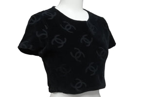 CHANEL シャネル 半袖Ｔシャツ ココマーク ベロア チビT ブラック ショート丈 サイズ40 96P 美品 中古 56763