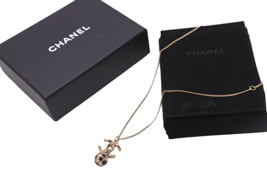 極美品 CHANEL シャネル ネックレス B19刻印 ココマーク ぶら下がり ボール ラインストーン ゴールド ブラック 中古 56766