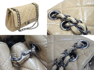 CHANEL シャネル チェーンショルダーバッグ ココマーク 20番台 2015年 マトラッセ ラムスキン ベージュ シルバー 美品 中古 56798