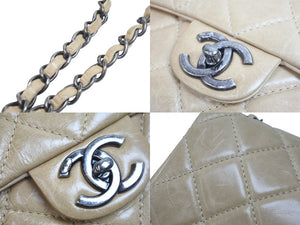 CHANEL シャネル チェーンショルダーバッグ ココマーク 20番台 2015年 マトラッセ ラムスキン ベージュ シルバー 美品 中古 56798