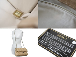 CHANEL シャネル チェーンショルダーバッグ ココマーク 20番台 2015年 マトラッセ ラムスキン ベージュ シルバー 美品 中古 56798