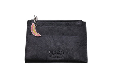 PRADA プラダ コインケース カードケース 財布 バナナ サフィアーノ スマルト ブラック カーフレザー 中古 美品 56813