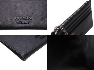 PRADA プラダ コインケース カードケース 財布 バナナ サフィアーノ スマルト ブラック カーフレザー 中古 美品 56813