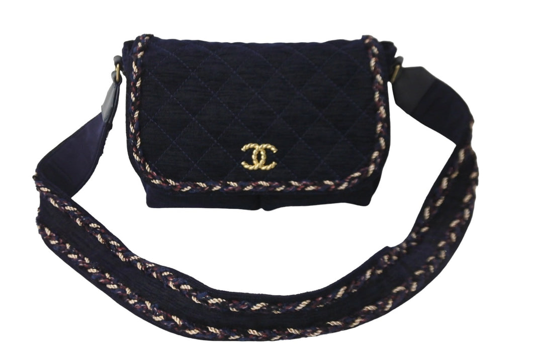 極美品 CHANEL シャネル ショルダーバッグ ザルツブルクマトラッセ ココマーク 24番台 A91821 ネイビー ゴールド金具 中古 56819