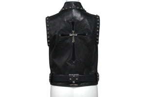 極美品 CHROME HEARTS クロムハーツ ジレ オーダーベストクロスボールボタン CHクロスペンダント ローラーベルト S 中古 56827