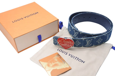LOUIS VUITTON ルイヴィトン ベルト M0465 NIGO リバーシブル ハート LV MADE デニム インディゴ サイズ85/34 美品 中古 56828