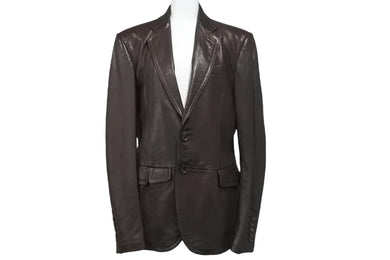 GUCCI グッチ シェリーライン テーラードジャケット ブラウン 羊革 レーヨン アウター 200327 XN256 サイズ46 美品 中古 56849