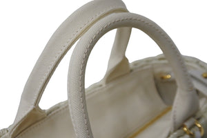 極美品 PRADA プラダ 2WAY ハンドバッグ 1BG089 キャンバス ラフィア カゴ ストロー ホワイト ゴールド金具 中古 56860 