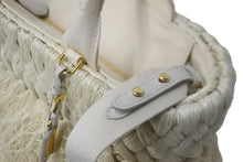 画像をギャラリービューアに読み込む, 極美品 PRADA プラダ 2WAY ハンドバッグ 1BG089 キャンバス ラフィア カゴ ストロー ホワイト ゴールド金具 中古 56860 