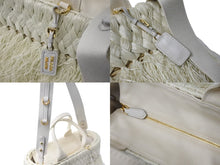 画像をギャラリービューアに読み込む, 極美品 PRADA プラダ 2WAY ハンドバッグ 1BG089 キャンバス ラフィア カゴ ストロー ホワイト ゴールド金具 中古 56860 