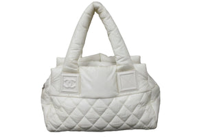 CHANEL シャネル ハンドバッグ コココクーン 14番台 A48619 ホワイト ナイロン シルバー金具 良品 中古 56862