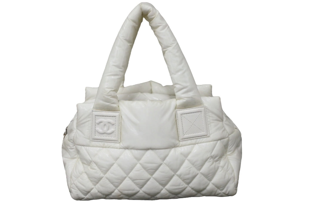 CHANEL シャネル ハンドバッグ コココクーン 14番台 A48619 ホワイト ナイロン シルバー金具 良品 中古 56862