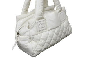 CHANEL シャネル ハンドバッグ コココクーン 14番台 A48619 ホワイト ナイロン シルバー金具 良品 中古 56862