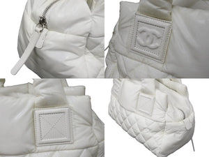 CHANEL シャネル ハンドバッグ コココクーン 14番台 A48619 ホワイト ナイロン シルバー金具 良品 中古 56862