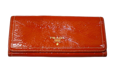 PRADA プラダ コーティング ステッチ 長財布 オレンジ ゴールド金具 ロゴ ウォレット 小物 中古 56865