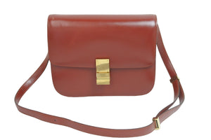 CELINE セリーヌ ショルダーバッグ プレオウンド クラシック ボックス 斜め掛け カーフスキン レッド ゴールド金具 良品 中古 56876