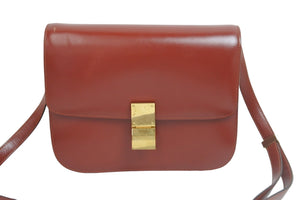 CELINE セリーヌ ショルダーバッグ プレオウンド クラシック ボックス 斜め掛け カーフスキン レッド ゴールド金具 良品 中古 56876
