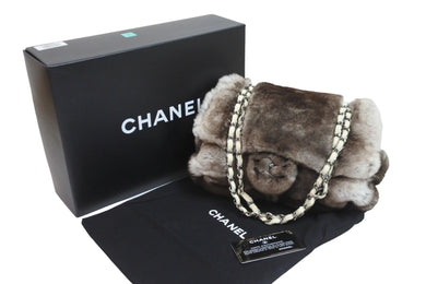 CHANEL シャネル チェーンショルダーバッグ ムートンファー ココマーク 8番台 2003年 ホワイト ブラウン シルバー 美品 中古 56889