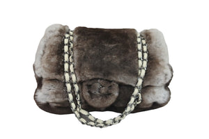 CHANEL シャネル チェーンショルダーバッグ ムートンファー ココマーク 8番台 2003年 ホワイト ブラウン シルバー 美品 中古 56889