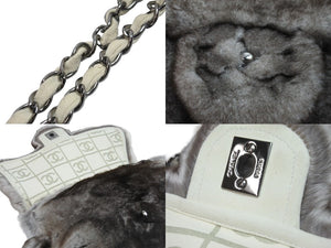 CHANEL シャネル チェーンショルダーバッグ ムートンファー ココマーク 8番台 2003年 ホワイト ブラウン シルバー 美品 中古 56889
