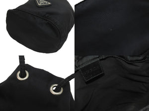 PRADA プラダ ポーチ ポシェット 巾着 トライアングルロゴ ナイロン ブラック シルバー金具 美品 中古 56901