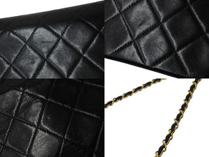CHANEL シャネル マトラッセ チェーン ショルダーバッグ 4番台 ラムスキン フルフラップ ブラック ゴールド金具 美品 中古 56911