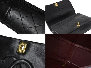 CHANEL シャネル マトラッセ チェーン ショルダーバッグ 4番台 ラムスキン フルフラップ ブラック ゴールド金具 美品 中古 56911