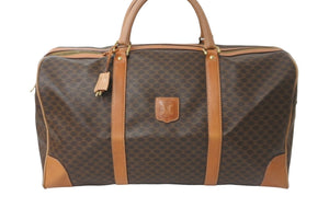 CELINE セリーヌ ボストンバッグ マカダム柄 ブラウン PVC レザー ゴールド金具 JM13 美品 中古 56912