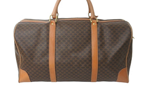 CELINE セリーヌ ボストンバッグ マカダム柄 ブラウン PVC レザー ゴールド金具 JM13 美品 中古 56912