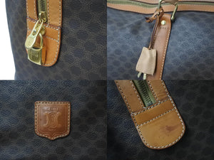 CELINE セリーヌ ボストンバッグ マカダム柄 ブラウン PVC レザー ゴールド金具 JM13 美品 中古 56912