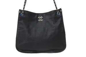 極美品 CHANEL シャネル パンチング ２WAY チェーン トートバッグ ラムスキン 18番台 ココマーク ブラック シルバー金具 中古 56915