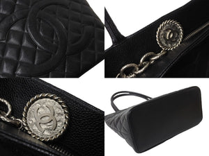 CHANEL シャネル 復刻トート 6番台 ハンドバッグ トート ココマーク キャビアスキン ブラック シルバー金具 美品 中古 56918