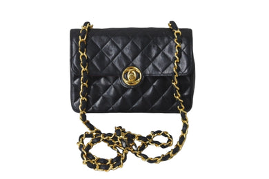 CHANEL シャネル ミニマトラッセ チェーン ショルダーバッグ 0番台 ラムスキン サークル ココマーク ブラック ロゴ 美品 中古 56924
