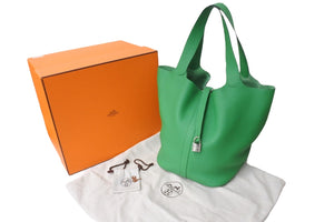 極美品 HERMES エルメス ピコタンロックTGM ハンドバッグ バンブー グリーン トリヨンクレマンス T刻印 鞄 中古 56934