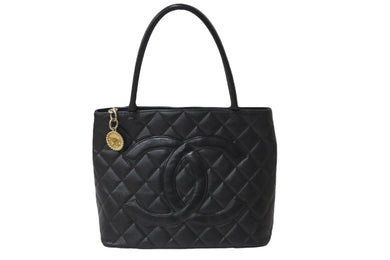 極美品 CHANEL シャネル キャビアスキン 復刻 トートバッグ 7番台 ハンドバッグ ブラック ココマーク ロゴ ゴールド金具 中古 56945