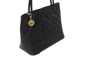 極美品 CHANEL シャネル キャビアスキン 復刻 トートバッグ 7番台 ハンドバッグ ブラック ココマーク ロゴ ゴールド金具 中古 56945