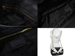MOSCHINO モスキーノ ジャケットキルティング ダブルチェーン ショルダーバッグ ブラック ホワイト バイカラー 良品 中古 56952