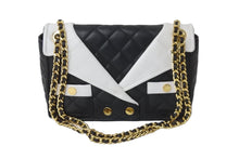 Load image into Gallery viewer, MOSCHINO モスキーノ ジャケットキルティング ダブルチェーン ショルダーバッグ ブラック ホワイト バイカラー 良品 中古 56952