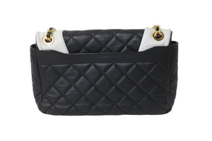 MOSCHINO モスキーノ ジャケットキルティング ダブルチェーン ショルダーバッグ ブラック ホワイト バイカラー 良品 中古 56952