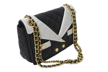 Load image into Gallery viewer, MOSCHINO モスキーノ ジャケットキルティング ダブルチェーン ショルダーバッグ ブラック ホワイト バイカラー 良品 中古 56952