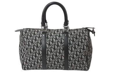 Christian Dior クリスチャンディオール トロッター 35cm ボストンバッグ BO A 0043 ブラック シルバー金具 中古 良品 56961