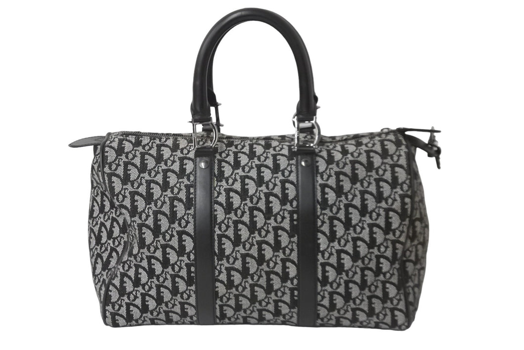 Christian Dior クリスチャンディオール トロッター 35cm ボストンバッグ BO A 0043 ブラック シルバー金具 中古 良品 56961