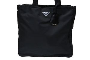 PRADA プラダ トートバッグ ハンドバッグ トライアングルロゴ ブラック シルバー金具 ナイロン 美品 中古 56972