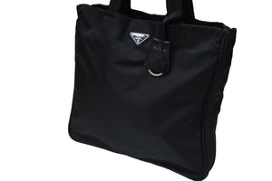 PRADA プラダ トートバッグ ハンドバッグ トライアングルロゴ ブラック シルバー金具 ナイロン 美品 中古 56972