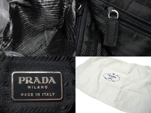 PRADA プラダ トートバッグ ハンドバッグ トライアングルロゴ ブラック シルバー金具 ナイロン 美品 中古 56972