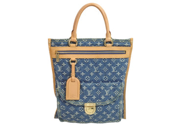 LOUIS VUITTON ルイヴィトン トートバッグ フラットショッパー M95018 モノグラム デニム ブルー ゴールド金具 美品 中古 56977