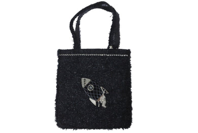 極美品 CHANEL シャネル ロケット モチーフ ツイード トートバッグ 24番台 ブラック ラメ ココマーク チェーン A94656 中古 56985