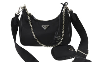 PRADA プラダショルダーバッグ ポシェットポーチ ストラップ付き 2005年再版 1BH204 シルバー金具 美品 中古 56988 