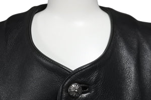 極美品 CHROME HEARTS クロムハーツ ベスト CHクロスボタン ブラック 牛革 シルバー925 サイズS 中古 56994